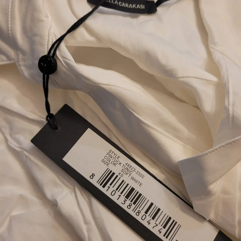 NEW STELLA CARAKASI Pintuck Tunic Soft White Women's XS